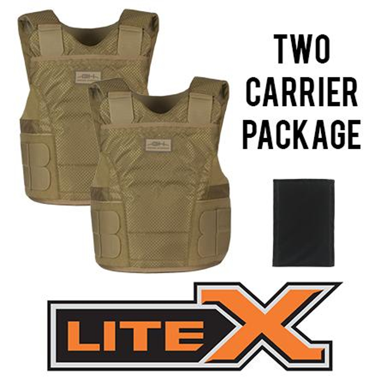 GH ARMOR SYSTEMS GH-LX02-II-M-2-XLST M/MALE, TAN, XL SHORT, (2) CONCEALABLE C
