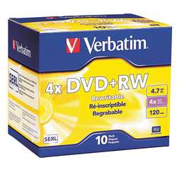 VERBATIM VER94839 DVD-RW DISC,SILVER,4.7GB CAP.,PK10