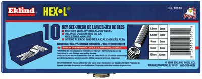 EKLIND TOOL 10611 L SHAPED HEX KEY SET, HEX-L KEY SET 11PC