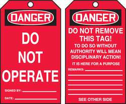 ACCUFORM SIGNS TAR106 SAFETY & FACILITY TAGS; MESSAGE TYPE: AC