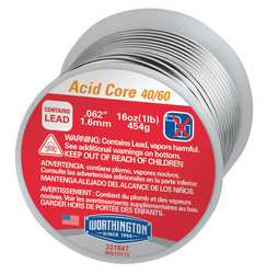 WORTHINGTON CYLINDERS 334430 LEADED ACID CORE SOLDER DIA 0.062 IN 1LB