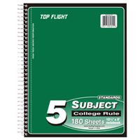 TOP FLIGHT WB2185/DPF NOTEBOOK 5-SUBJECT CR 180-CT