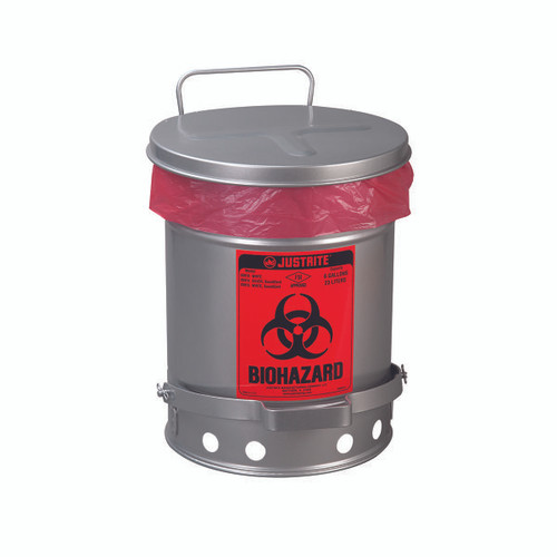 JUSTRITE MFG COMPANY 05934 BIOHAZARD WASTE CONTAINER,SILVER,STEEL