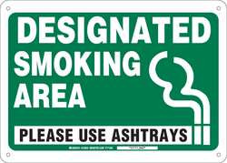 BRADY SPC ABSORBENTS 103844 SMOKING AREA SIGN,14X10,ENGLISH