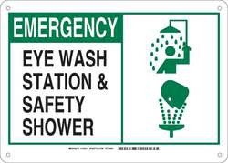 BRADY SPC ABSORBENTS 132217 EYE WASH/SAFETY SHOWER SIGN 10X14 ALUM.