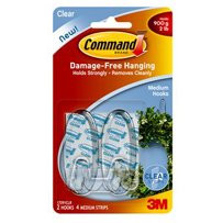 3M 17091CLR MEDIUM HOOK,W/ADHESIVE STRIPS,2/PK,CLEAR