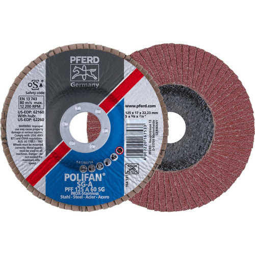 PFERD 62160 FLAP DISC,AL/OXD,60 GRIT,TYPE 27,5"X7/8"