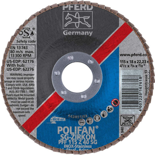 PFERD 62176 4-1/2" 40 GRIT 7/8" CENTER HOLE TYPE 27 