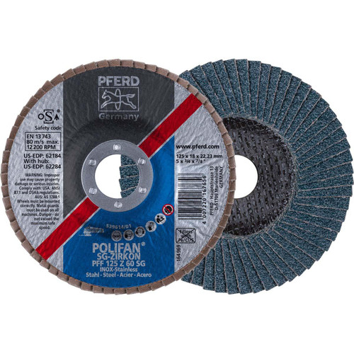 PFERD 62184 5" 60 GRIT 7/8" CENTER HOLE TYPE 27 ZIRC