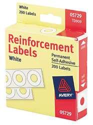 AVERY AVE05729 HOLE REINFORCEMENT LABELS,WHITE,PK200