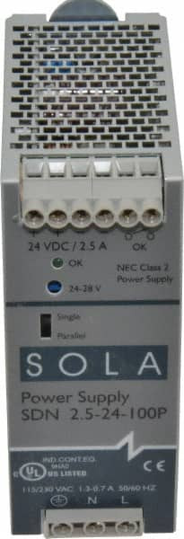 SOLA SDN2.5-24-100P 60 WATT, 2.50 AMP, 230 VAC INPUT, 24 VDC