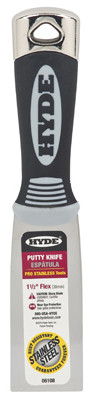 HYDE TOOLS 06108 PUTTY KNIFE, FLEXIBLE STEEL BLADE, 1-1/2