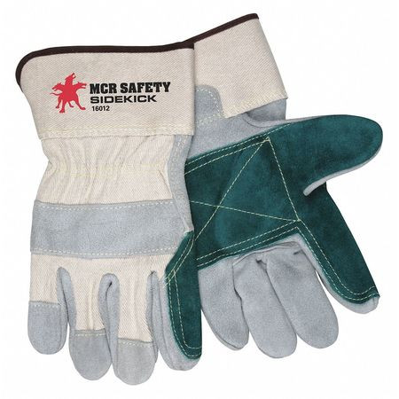MCR SAFETY 16012L LEATHER PALM GLOVES, SIDEKICK, LARGE, LE