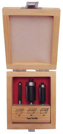 GRAINGER GLOBAL SOURCING 16Y598 ROUTER BIT SET FLUSH TRIM 3 PC