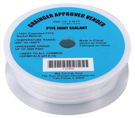 GRAINGER GLOBAL SOURCING 21TF47 PTFE JOINT SEALANT 1/4 X 50 FT