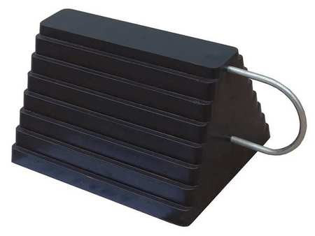 GRAINGER GLOBAL SOURCING 22XW72 WHEEL CHOCK MOLDED RBR W/STL GRAB BLACK
