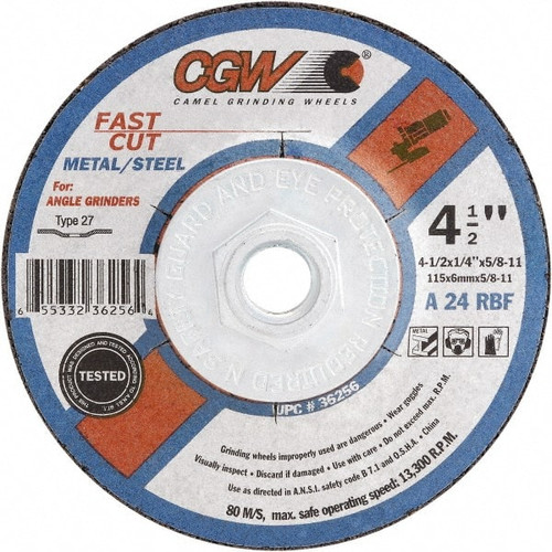 CGW ABRASIVES 36255 DEPRESSED CTR WHL,4.5X1/4X7/8,T27