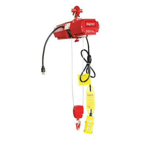 DAYTON 4GU72 WIRE ROPE HOIST SINGLE 500 LB.