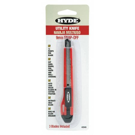 HYDE TOOLS 42045 KNIFE UTILITY SNAP-OFF 9MM
