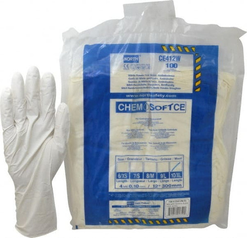 NORTH SAFETY PRODUCTS CE412W/XL PACK OF (100), SIZE XL, 4 MIL, CLEANROOM