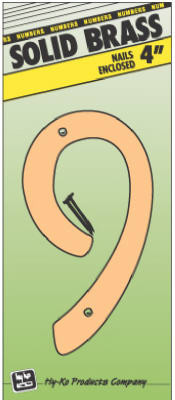 HY-KO PRODUCTS BR-40/9 4IN #9 BRASS HOUSE NUMBER