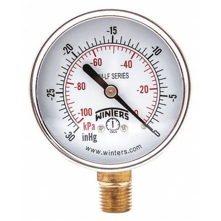 WINTERS PEM210LF GAUGE,PRESSURE,30 IN HG VAC/KPA,2-1/2 IN
