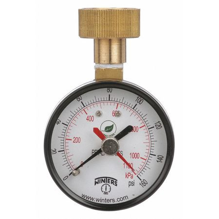 WINTERS PETM213LF MAX POINTER TEST GAUGE,2.5 IN.,0-160 PSI