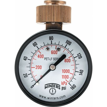 WINTERS PETW213LF WATER TEST GAUGE, 2.5 IN.,0 TO 160 PSI