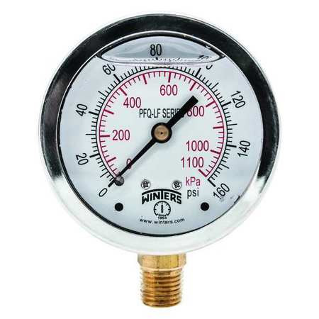 WINTERS PFQ805LF GAUGE,PRESSURE,0 TO 160 PSI,2-1/2 IN.