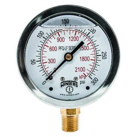WINTERS PFQ807LF GAUGE,PRESSURE,0 TO 300 PSI,2-1/2 IN.