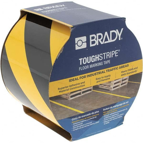 BRADY SPC ABSORBENTS 104377 FLOOR TAPE,BLACK/YELLOW,4 INX100 FT,ROLL