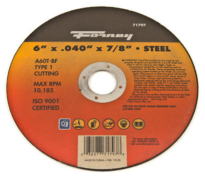 FORNEY INDUSTRIES INC 71797 CUTOFF WHEEL TYP1 STL 6X.040IN