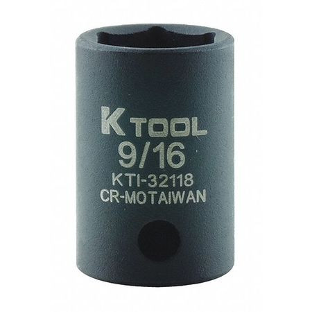 KTI KTI-32118 IMPACT SOCKET SAE 9/16IN. 1-3/16IN.L HEX