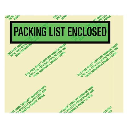 GRAINGER GLOBAL SOURCING PQGREEN12 PACKING LIST ENVELOPE 5-1/2 IN W PK1000