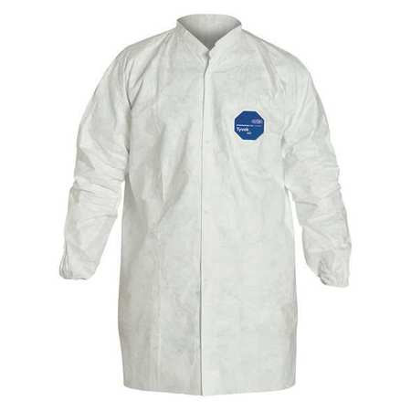 DUPONT TY216SWH4X003000 TYVEK LAB COAT SNAP FRONT 5 2 POCKETS 4X