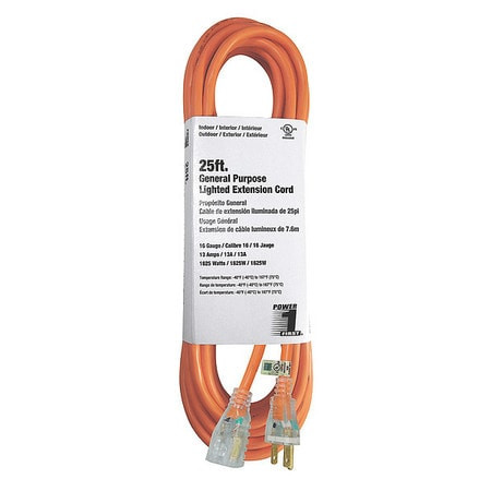 POWER FIRST 3EA98 EXTENSION CORD 25 FT. ORANGE 16/3 GA.