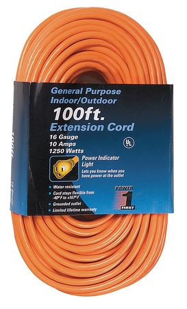 POWER FIRST 1FD54 EXTENSION CORD 100 FT. ORANGE 16/3 GA.