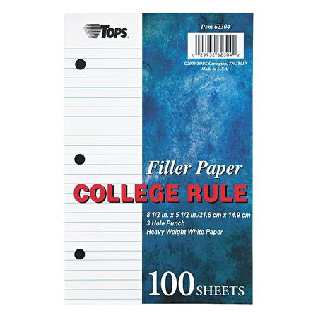 TOPS MANUFACTURING CO. TOP62304 LOOSELEAF PAPER,COLLEGE,PK100