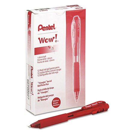 PENTEL PENBK440B BALLPOINT PEN RETRACTABLE MED RED PK12