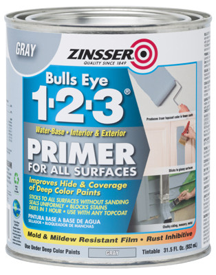 ZINSSER 286258 BULLS EYE 1-2-3 PRIMER, WATER BASE, GRAY