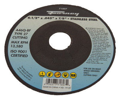 FORNEY INDUSTRIES INC 71807 CUTOFF WHEEL SS 4.5X.045X7/8IN