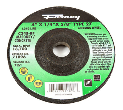 FORNEY INDUSTRIES INC 71896 MASONRY GRINDING WHEEL, TYPE 27, 4 X .25