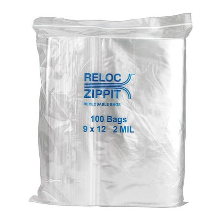 RELOC ZIPPIT R912 RECLOSABLE BAG 9IN.L 12IN.W 2 MIL PK1000
