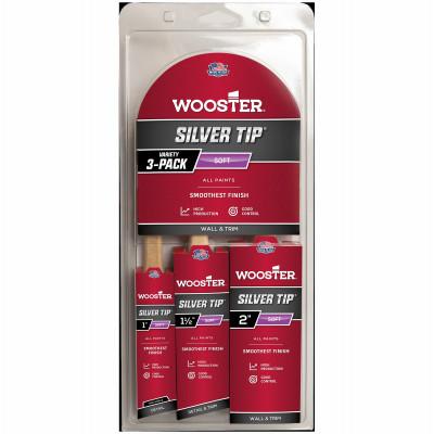 WOOSTER 5229 SILVER TIPS ASSORTED PAINT BRUSHES, 3-PK
