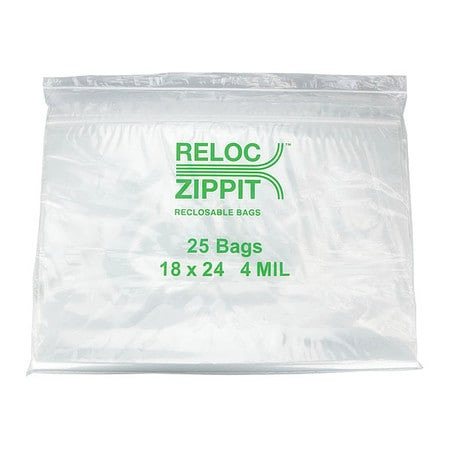 RELOC ZIPPIT 4R1824 RECLOSABLE BAG 18IN.L 24IN.W 4 MIL PK250