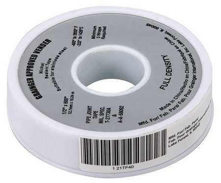 GRAINGER GLOBAL SOURCING 21TF40 SEALANT TAPE 1/2 X 600 IN