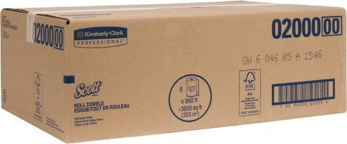 SCOTT 02000 6 QTY 950 ' HARD ROLL OF 1 PLY WHITE PAP