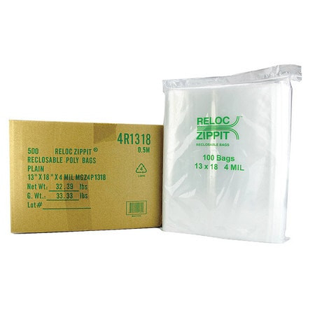 RELOC ZIPPIT 4R1318 RECLOSABLE BAG 13IN.L FDA 4 MIL PK500