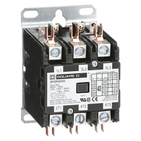 SQUARE D 8910DPA43V14Y244 CONTACTOR 600VAC 40AMP DPA +OPTIONS