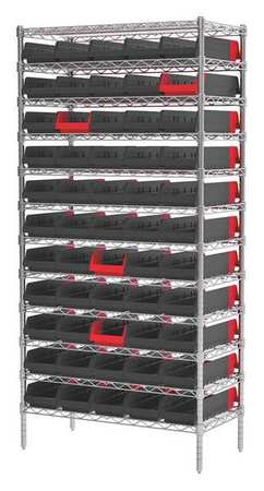 AKRO-MILLS AWS183636468BK BIN SHELVING UNIT 60 BINS RED